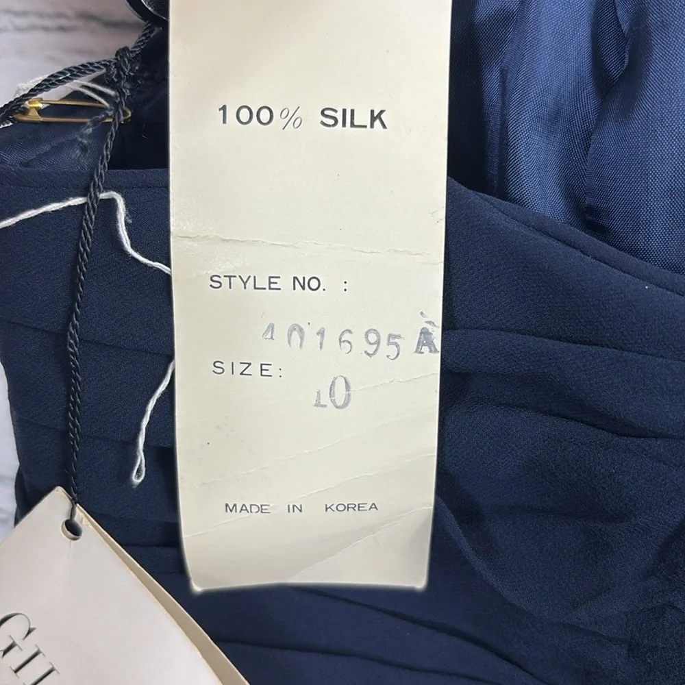 ST. GILLIAN Vintage Silk Spaghetti Strap Navy Cocktail Party Dress size 10 - Picture 7 of 9